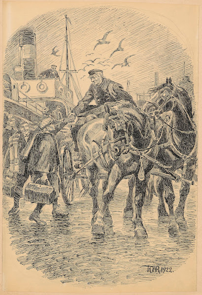 A boy bids farewell to a man in a horse drawn carriage 1922