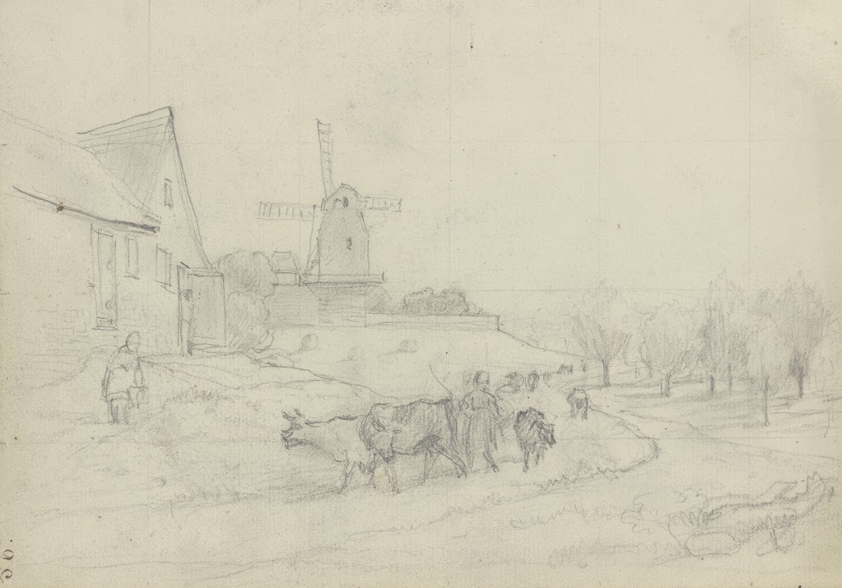 Landschaft mit Viehtrieb und Windmühle
