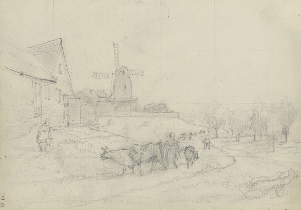 Landschaft mit Viehtrieb und Windmühle
