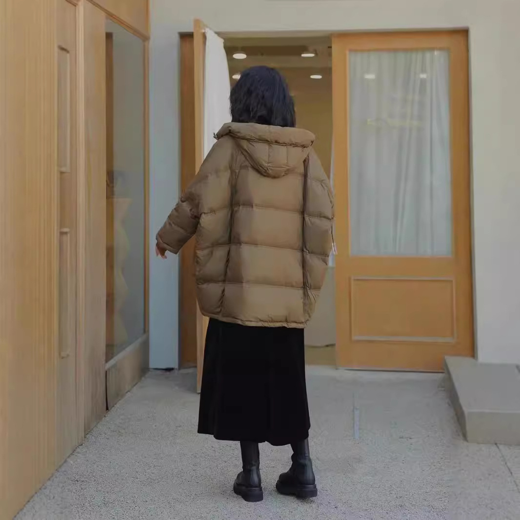 Mid-length down jacket for women with hood