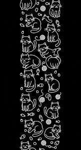 Vertical Seamless Pattern of Simple White Line Art Cats on a Black Background