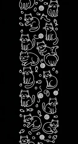 White Line Art Cat Pattern