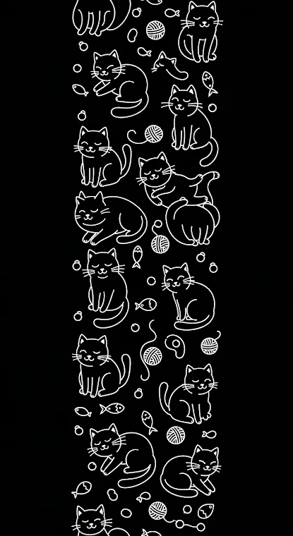 White Line Art Cat Pattern