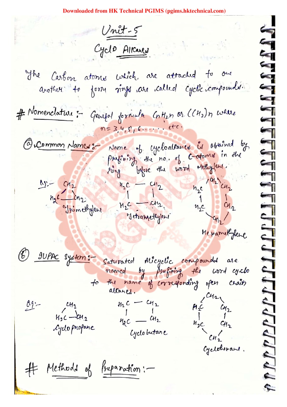 cycloalkane organic chemistry unit-5 3rd Semester B.Pharmacy ,BP301T Pharmaceutical Organic Chemistry II,BPharmacy,Handwritten Notes,BPharm 3rd Semester,Important Exam Notes,