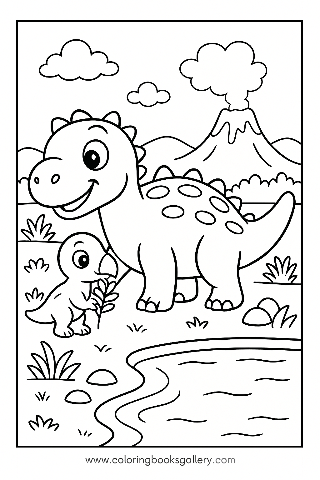 Simple Euoplocephalus Near The River Coloring Page For Toddlers