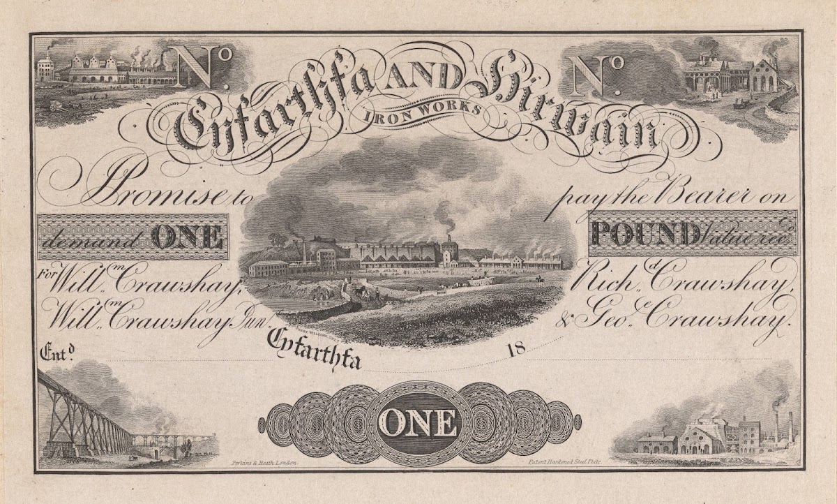 Cyfarthfa and Hirwaun Iron Works one pound note 1820 1829