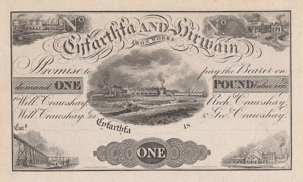 Cyfarthfa and Hirwaun Iron Works one pound note 1820 1829