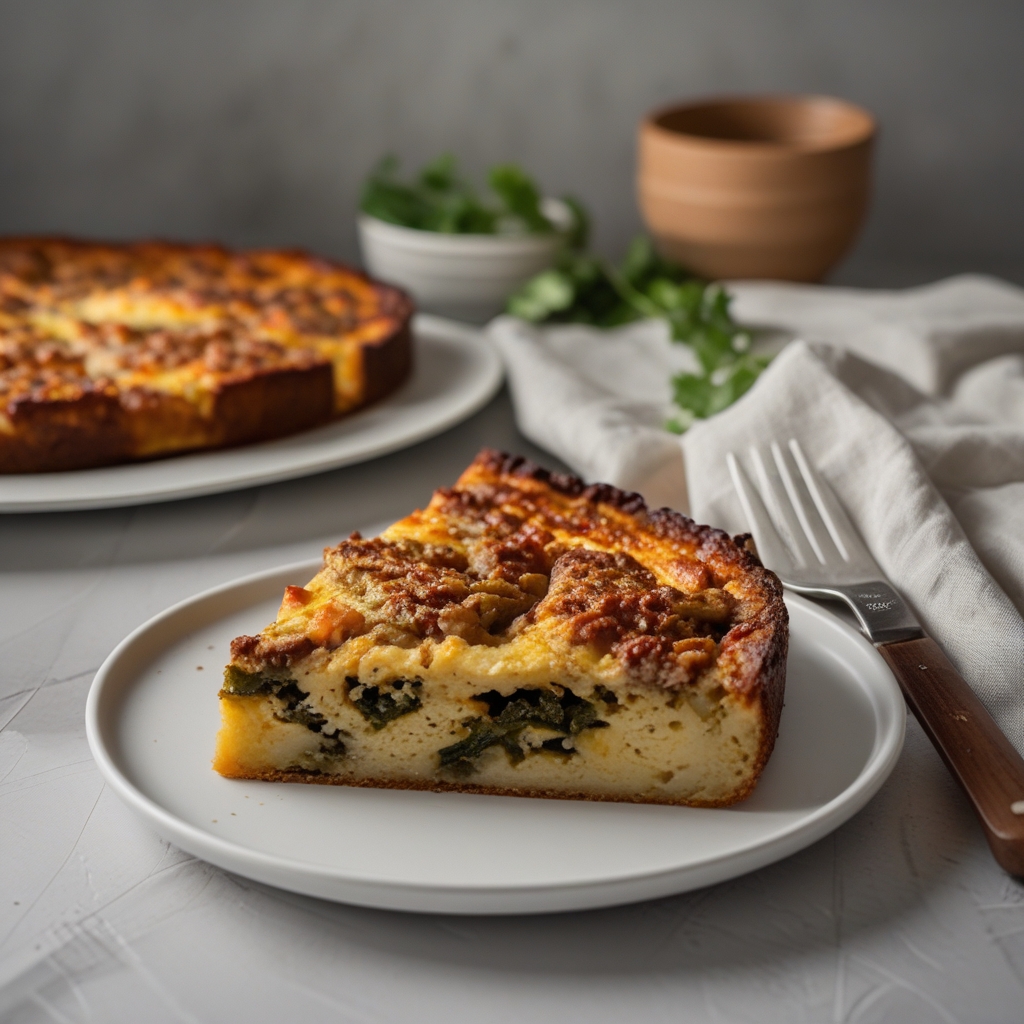 Spicy Chorizo & Roasted Poblano Savory Breakfast Strata with Chipotle Avocado Crema