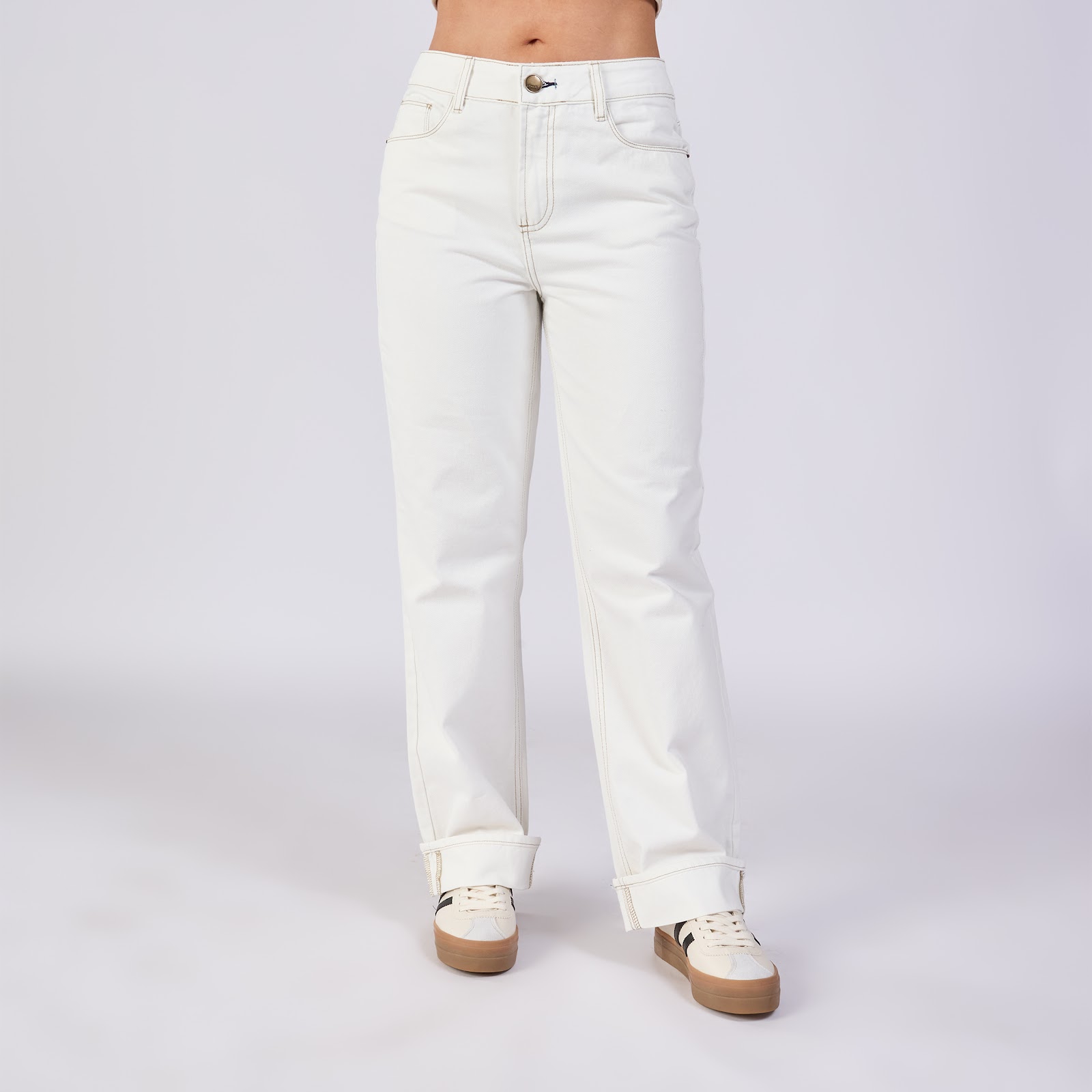 Jean straight rígido tiro medio 100% algodón, color ivory - Vista 2