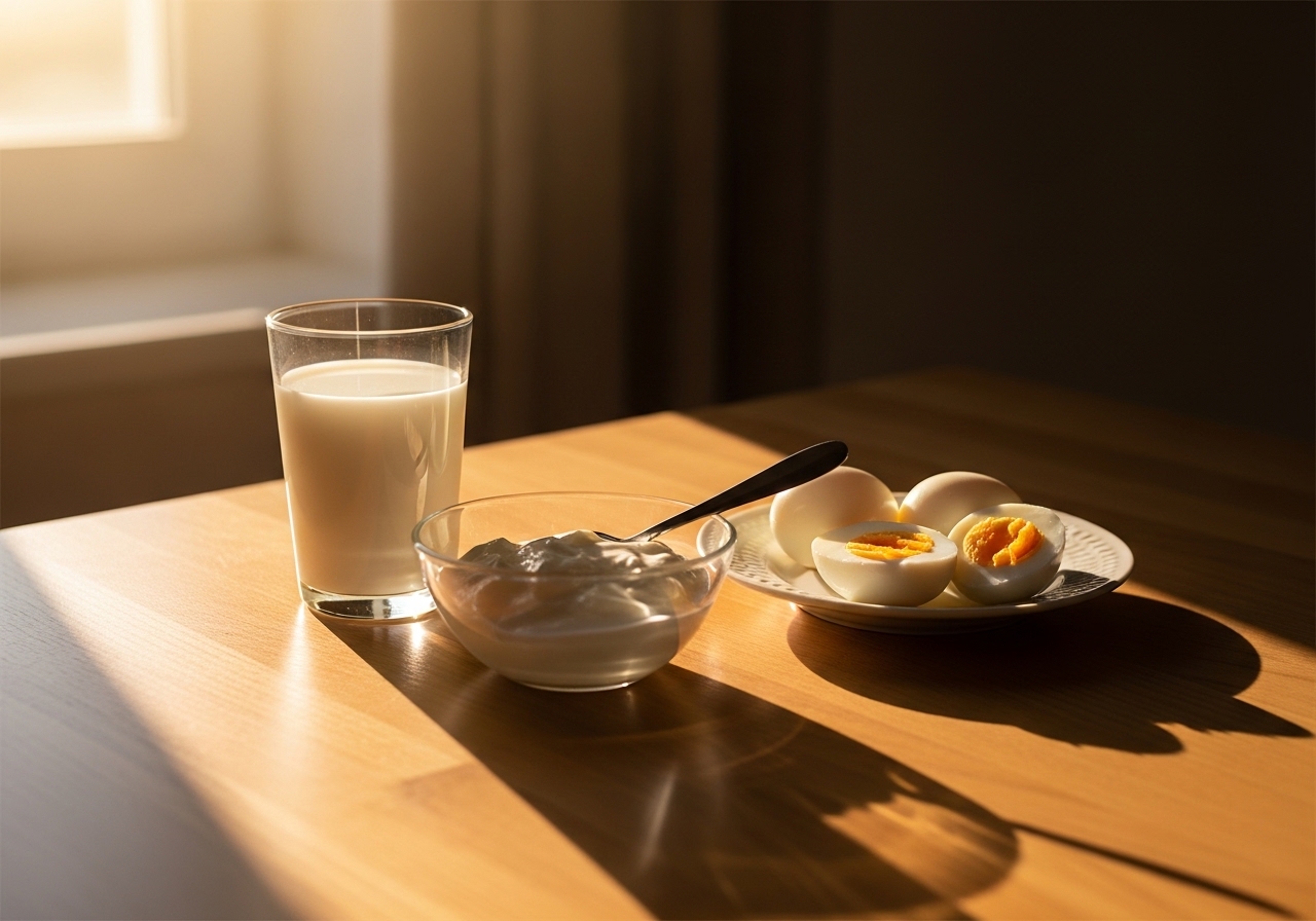 50대 아침 단백질 섭취의 황금시간을 상징하는 아침 식탁