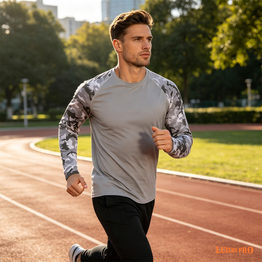 AOP TPM Bird Eye Cloth Shoulder Sleeve Long Sleeve T-shirt