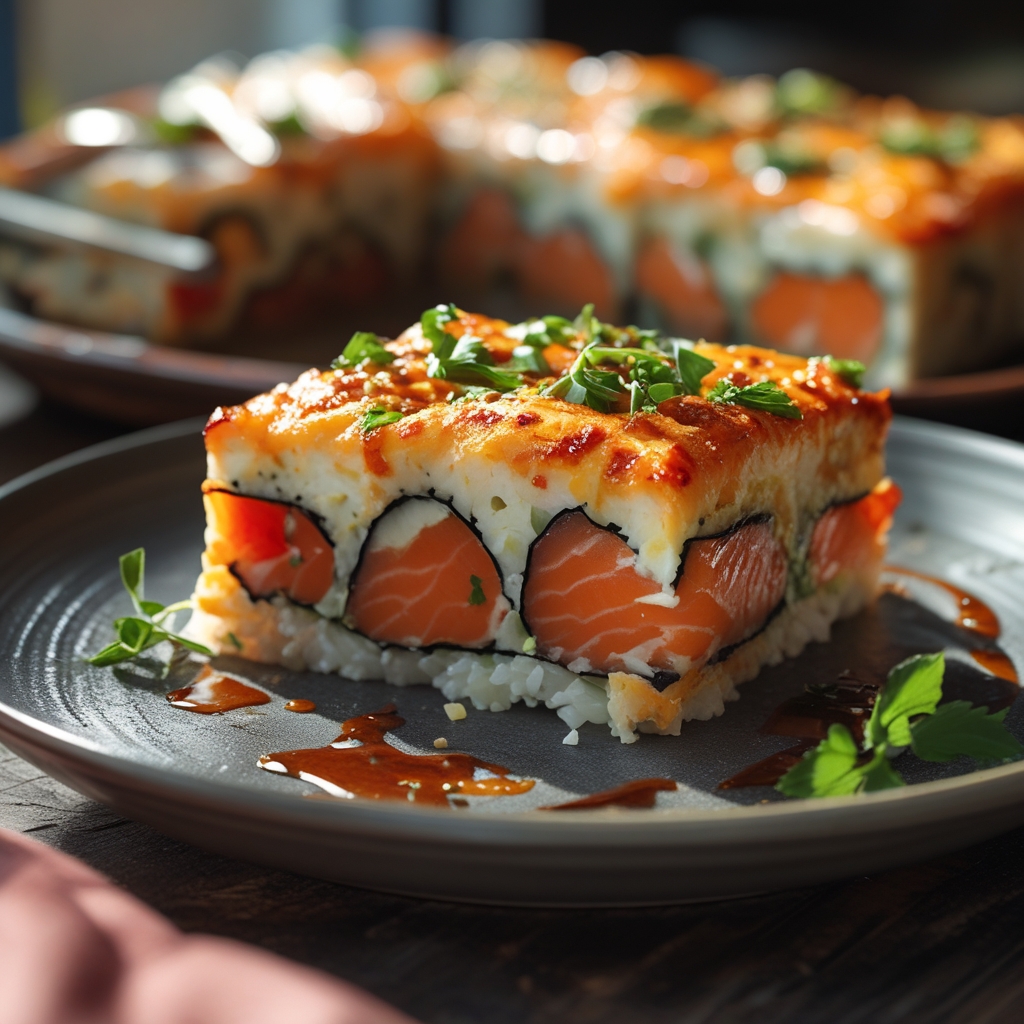 Spicy Salmon Sushi Bake - Easy Homemade Family-Friendly Recipe