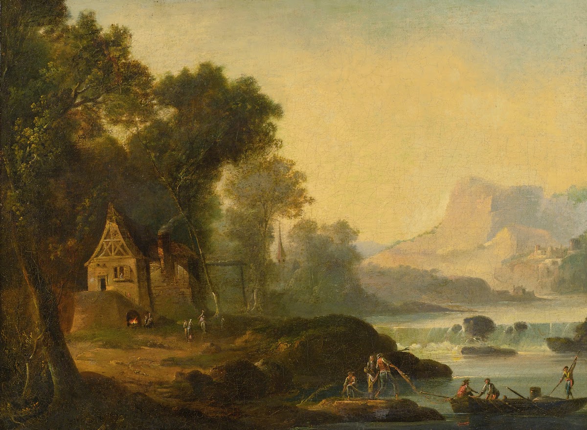 River Landscape With Figures 18th Century
