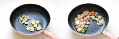 Bắc chảo lên bếp cùng 2 muỗng canh dầu ăn. Khi dầu nóng đều thì bạn cho gừng và tỏi vào phi thơm rồi cho hành, ớt vào đảo đều. Khi tất cả dậy mùi thì bạn cho gà vào, đảo cho đến khi gà săn lại.