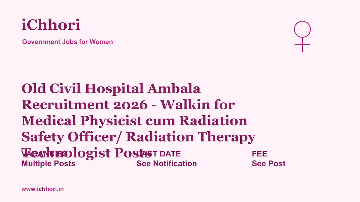 Old Civil Hospital Ambala Recruitment 2026 - Walkin for Medical Physicist cum Radiation Safety Officer/ Radiation Therapy Technologist Posts - iChhori