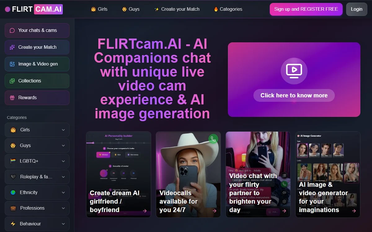 Captura de FLIRTcam.ai - unique video AI girlfriend & boyfriend