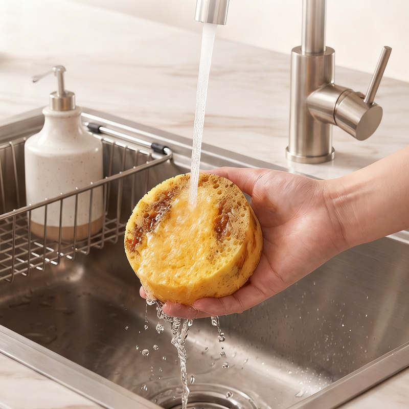 Wood fiber sponge for cleaning and washing