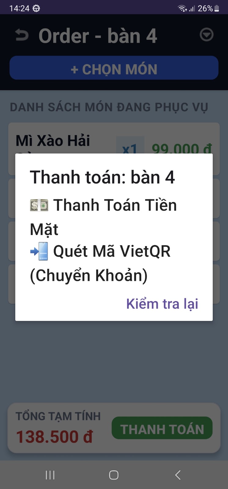 Sau khi bấm thanh toán