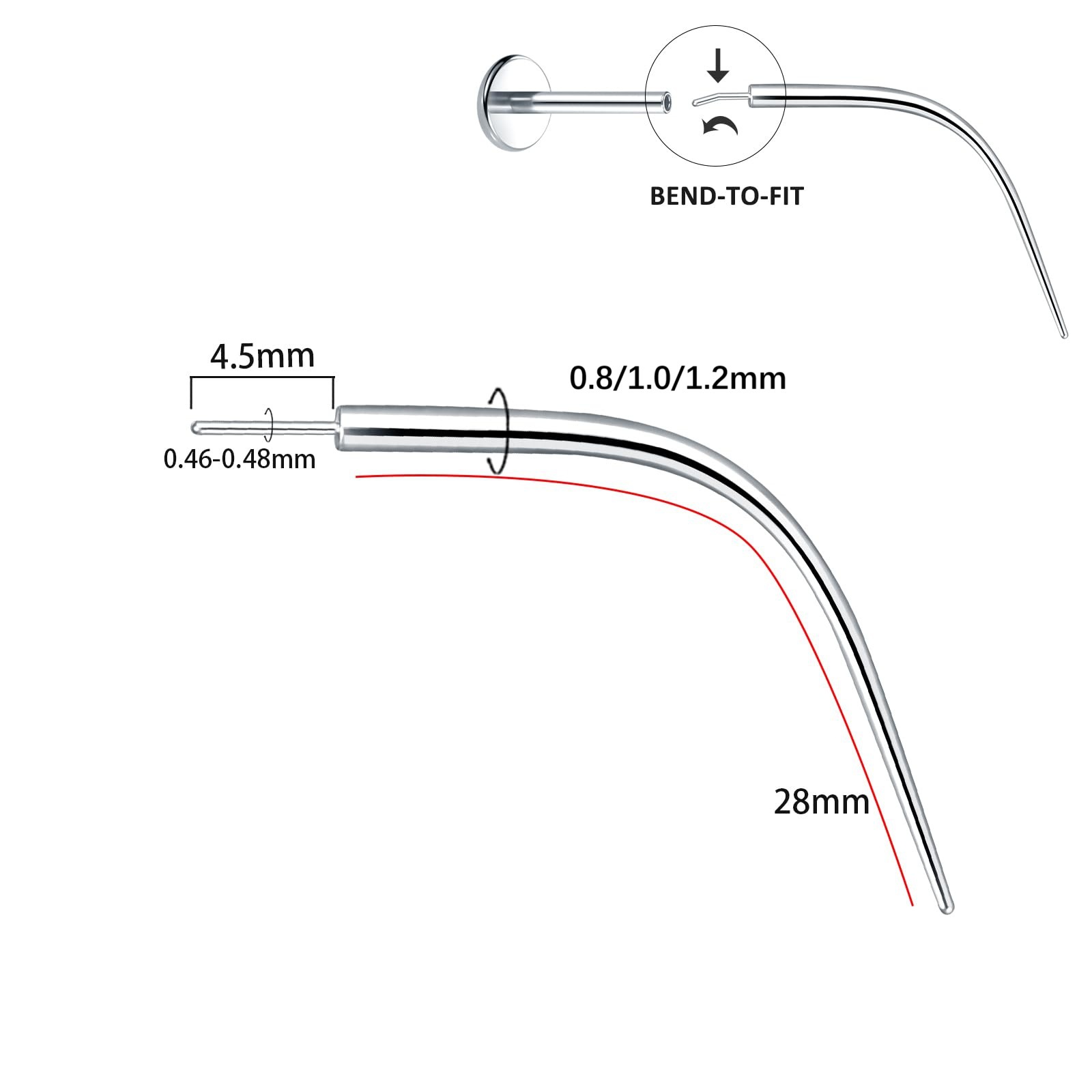 Titan-Piercingstab, flache Basis, Innengewinde
