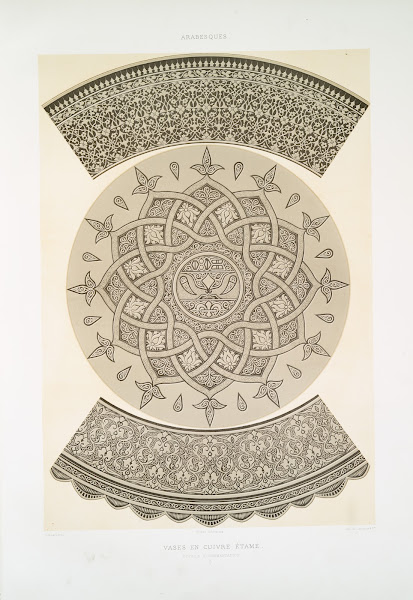Arabesques vase en cuivre étamé détails dornementation 1877
