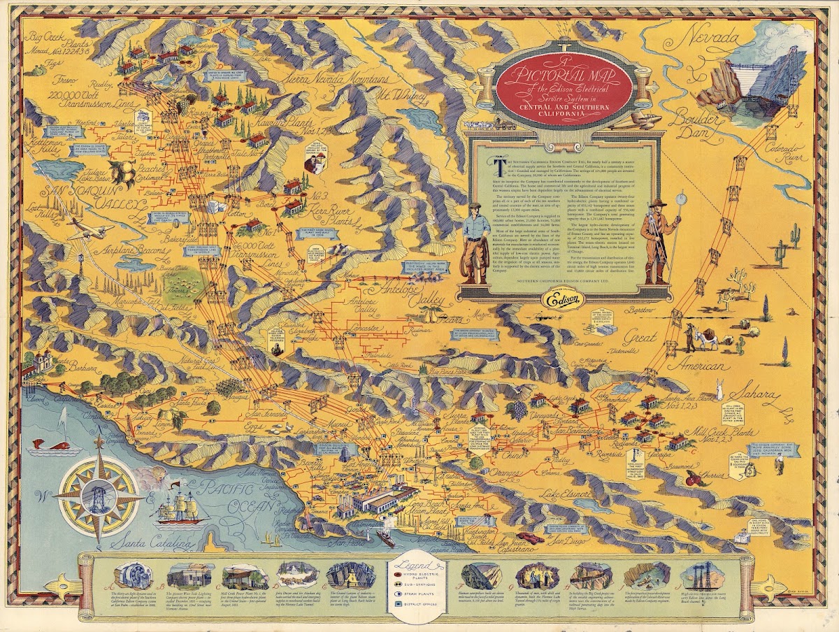 A Pictorial Map Of The Edison Electrical Service System In Central And Southern