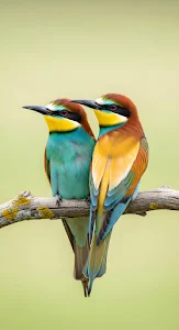Vibrant European Bee-eaters Perched on Branch