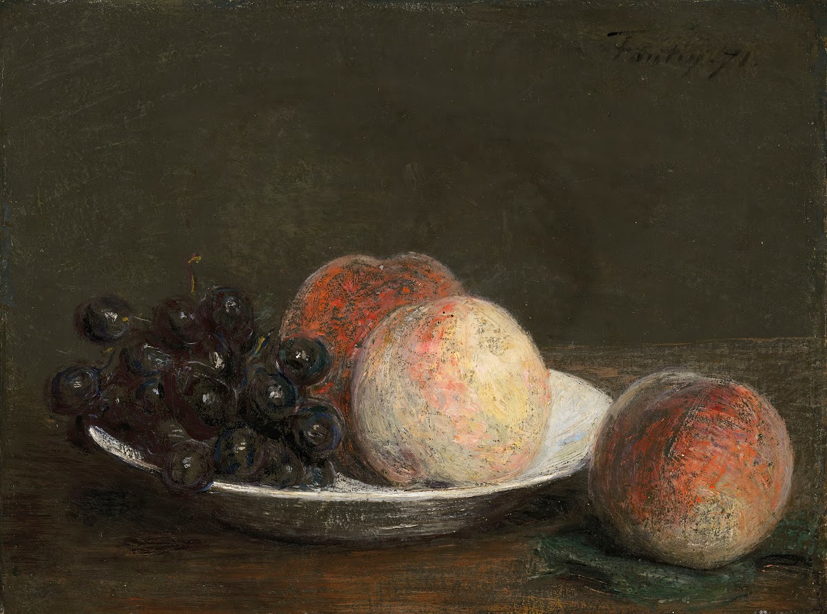 Peaches and grapes in a porcelain bowl 1871