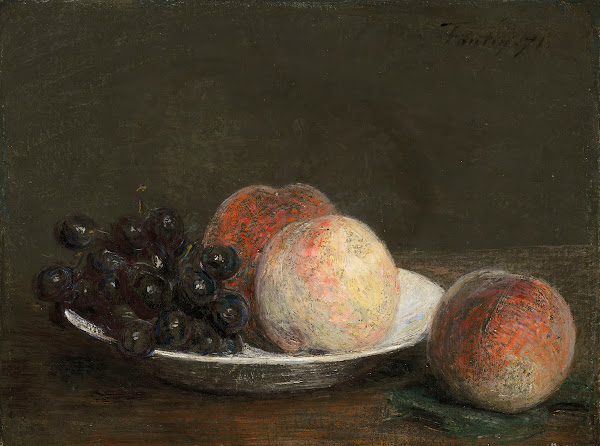 Peaches and grapes in a porcelain bowl 1871
