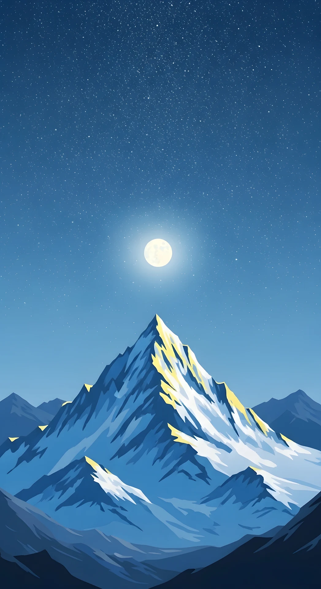 Starry Night Mountain Peak with Full Moon Illustration - Free 4K mobile Wallpaper