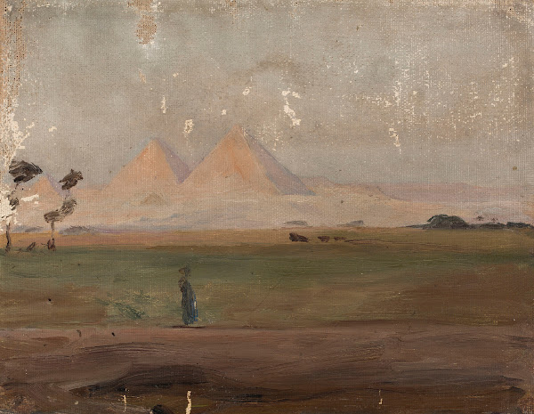 View of the pyramids From the journey to Egypt 1903