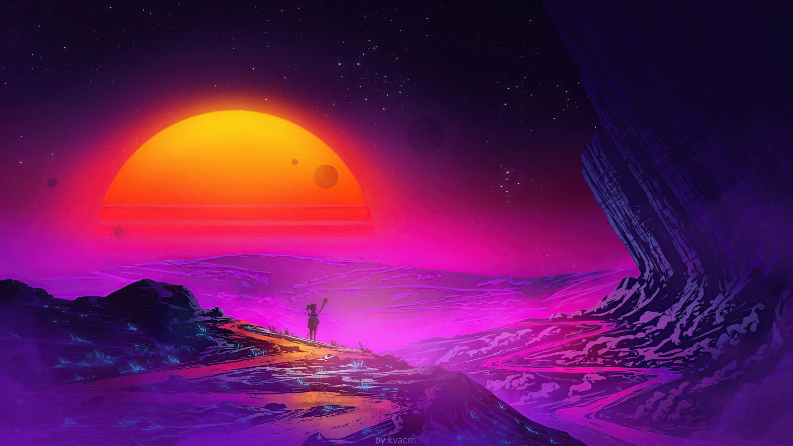 Synthwave, Sci-Fi, Planet, Landscape 4K Desktop Wallpaper