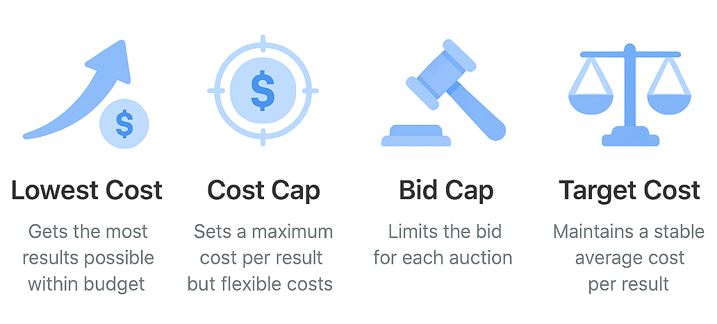 Visual comparison of Facebook ad bidding strategies