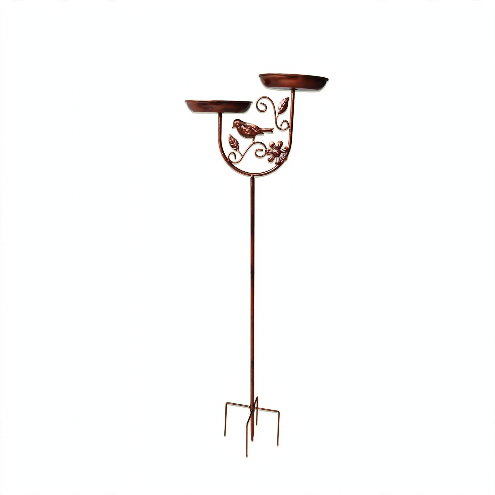Double bird feeder station and metal bird bath