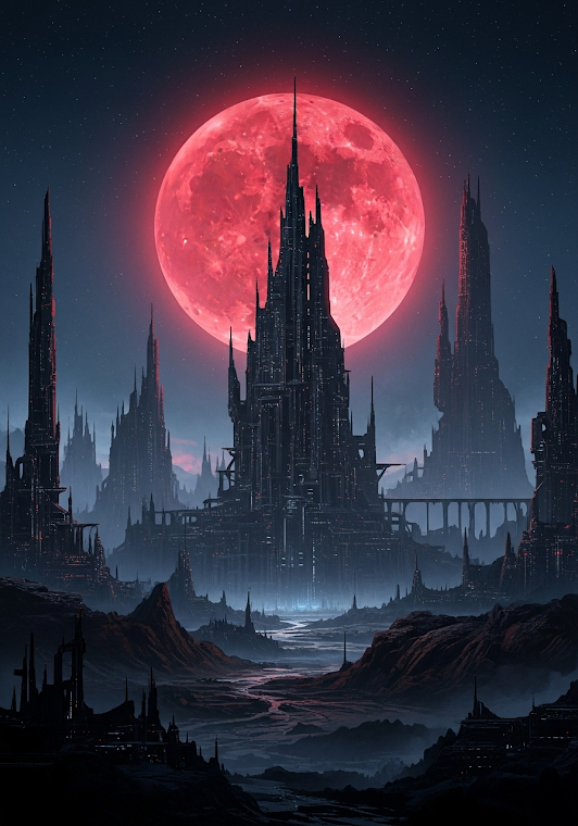 Dystopian City Red Moon