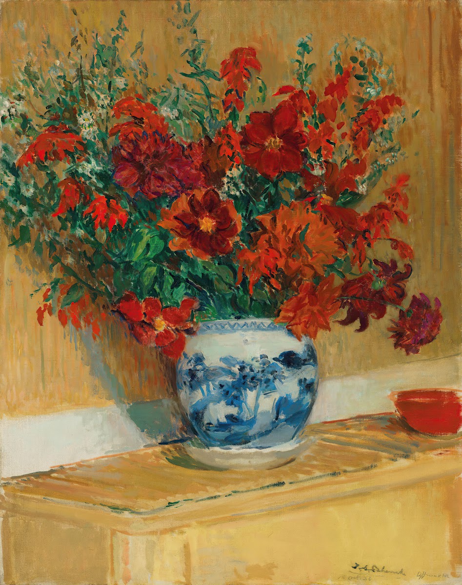 Bouquet de fleurs au vase bleu 1916