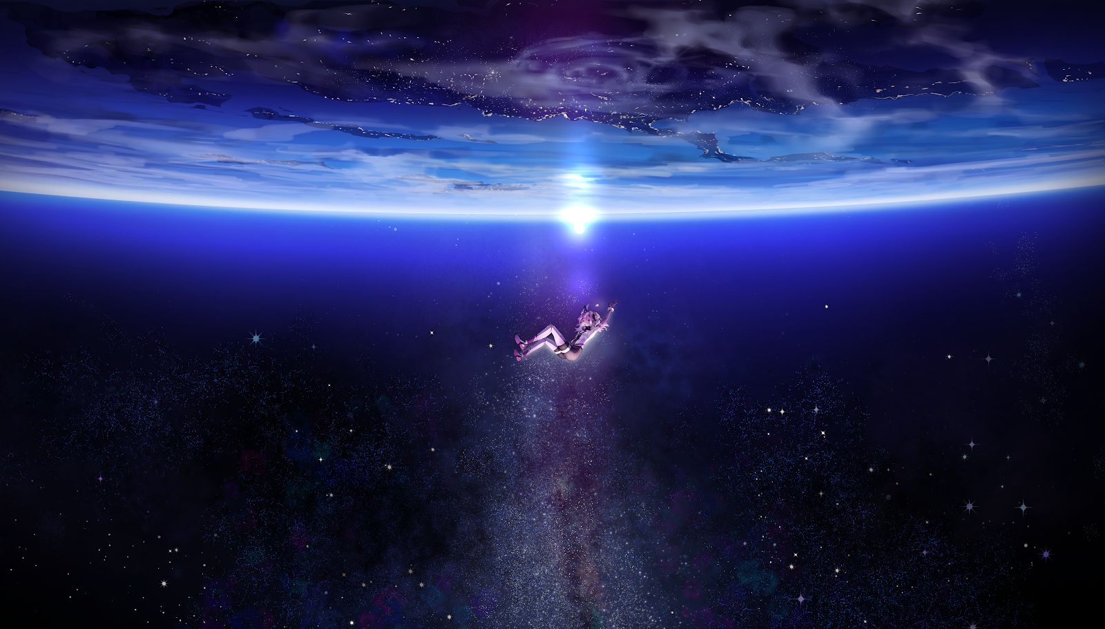 Anime Girl In Deep Space - Digital Anime Illustration 5K Wallpaper (5273x3002)