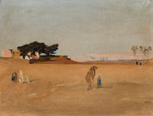 View of the pyramids in the evening From the journey to Egypt 1903