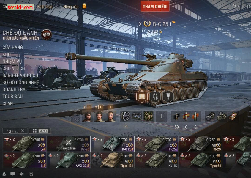 Acc World of Tanks PC với 6 tank cấp X gồm T-62A, IS-7, BZ-7...