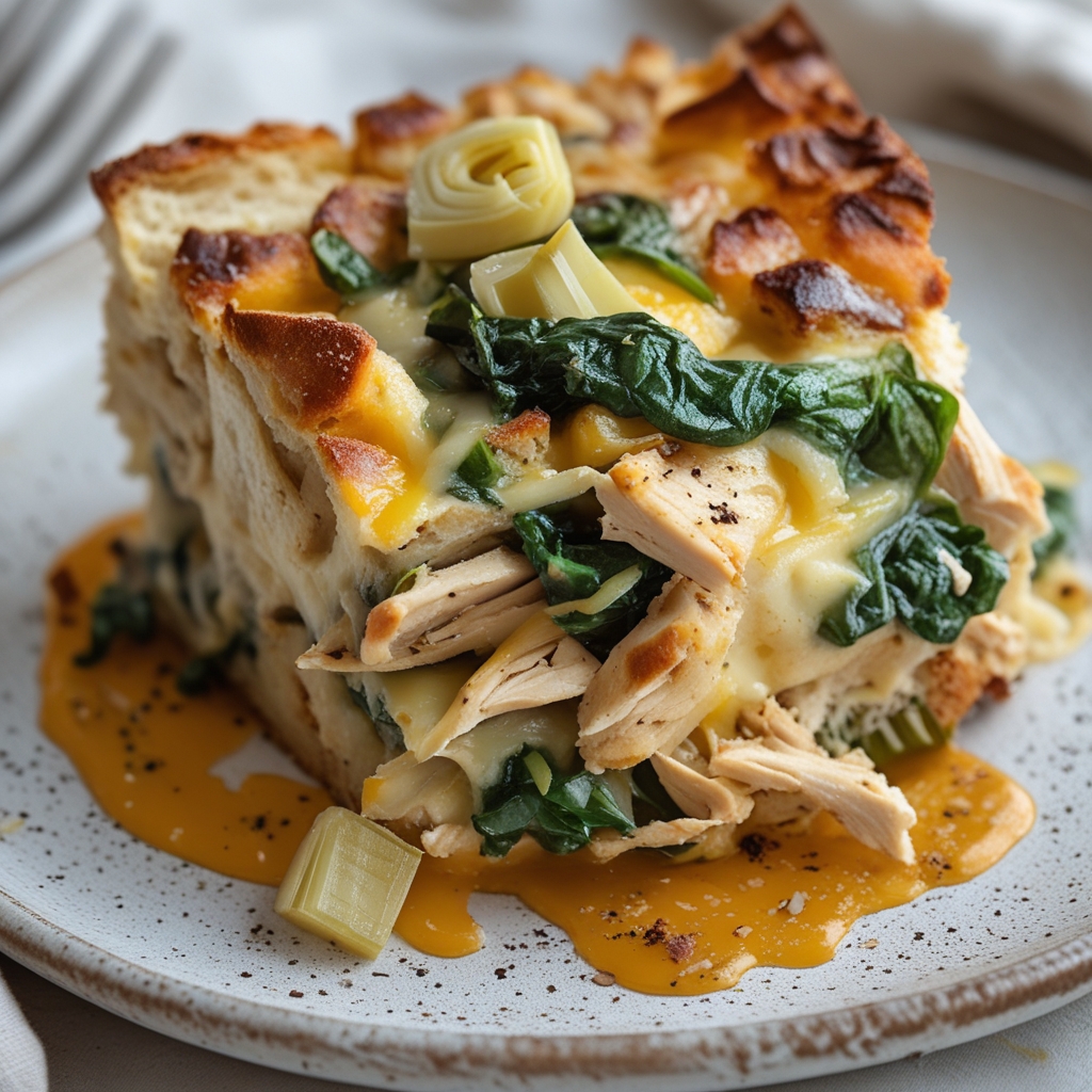 Final Hearty Cheesy Chicken & Spinach Artichoke Savory Bread Pudding