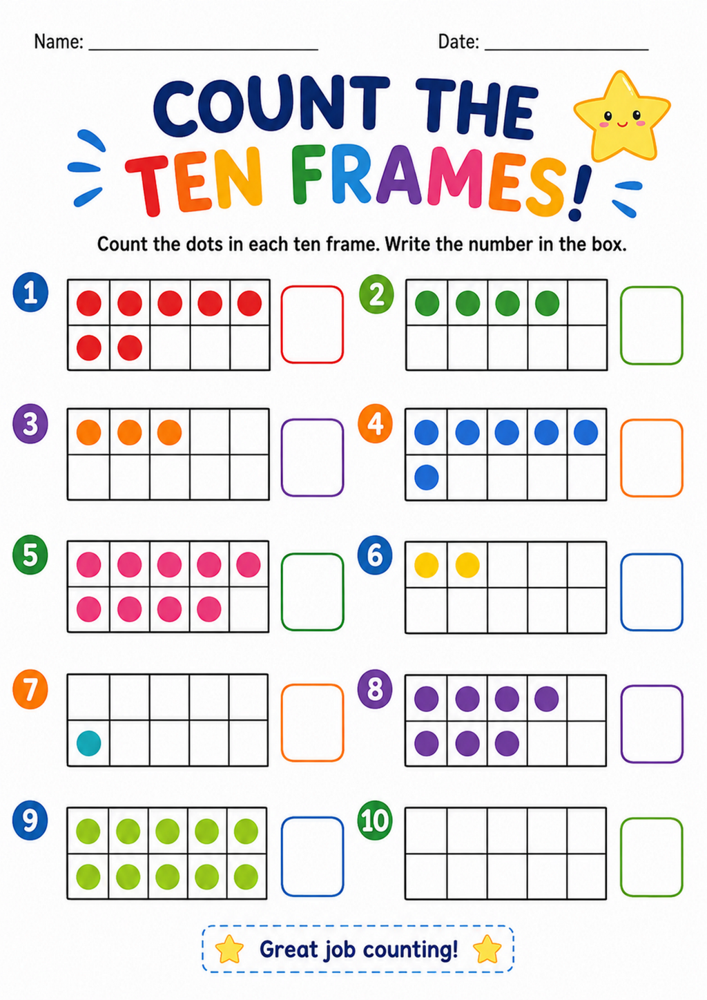 Count the Ten Frames Worksheet