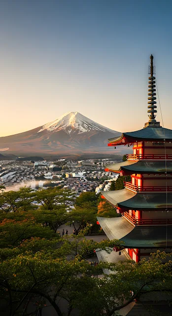 Chureito Pagoda Mount Fuji Sunset Landscape Japan