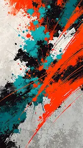 Energetic Abstract Paint Splatter Explosion Orange Teal