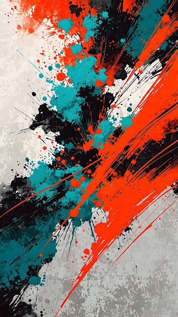 Energetic Abstract Paint Splatter Explosion Orange Teal - Free mobile Wallpaper
