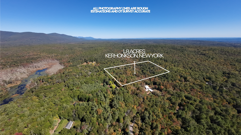 Drone aerial of wooded acreage with property lines — real estate drone photography Hudson Valley