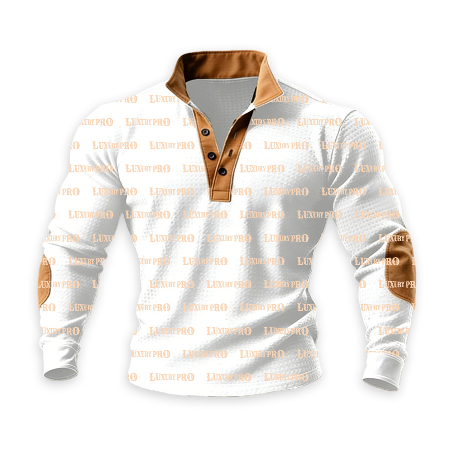 AOP Waffle Knit Three-Button Casual Stand Collar