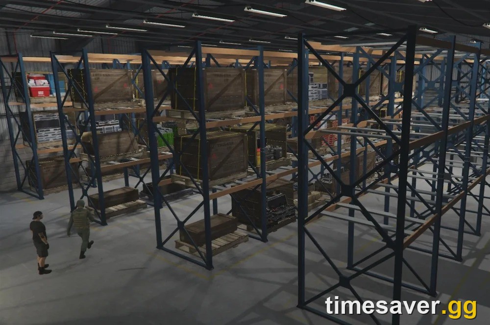 GTA Online Special Cargo warehouse full of crates on shelving racks