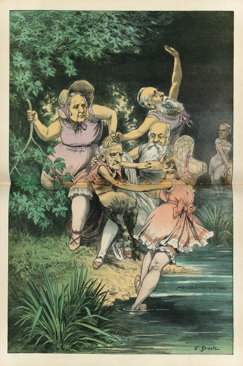 Persuasive nymphs trying to lure the coy faun into the presidential waters 1883