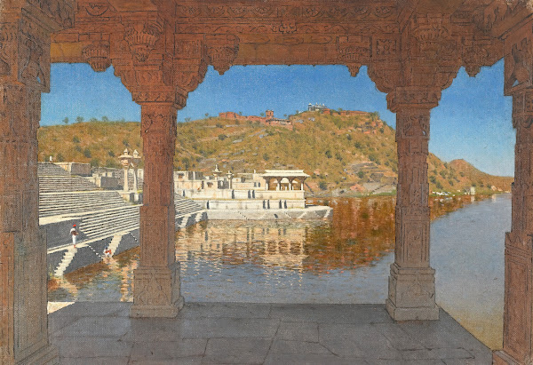 Rajnagar Marble Embankment Decorated with Bas Reliefs on a Lake in Udaipur 1874