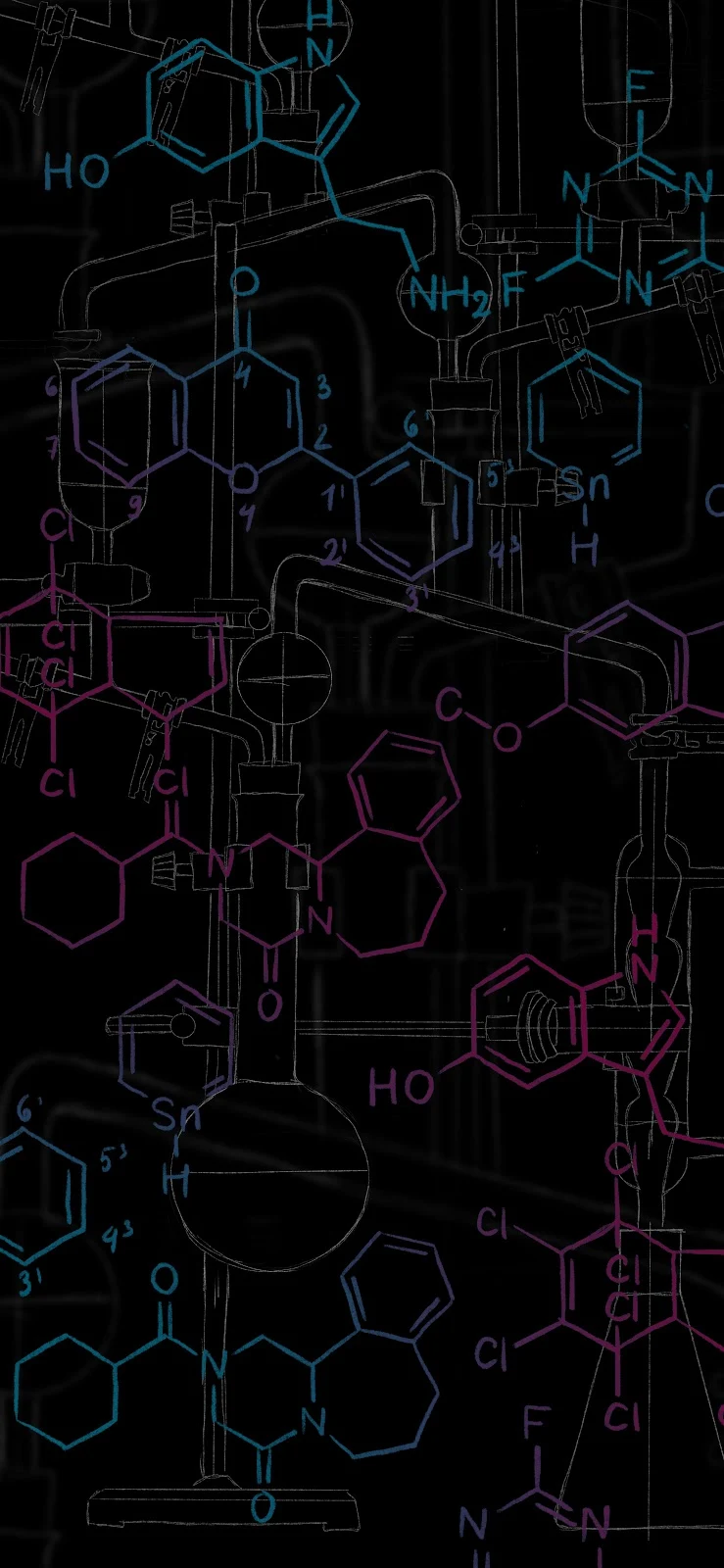 Chemical Formula Neon Sketch - Digital Illustration 4K iPhone Wallpaper (2658x5758)