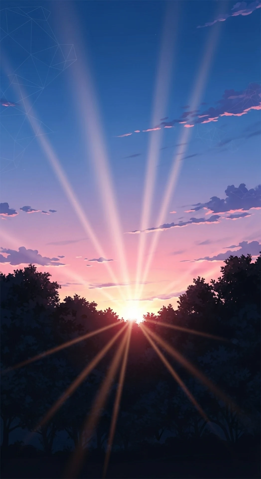 Cinematic Anime Sunset Forest Silhouette God Rays - Free 4K mobile Wallpaper